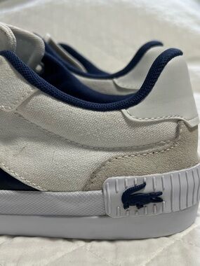 Lacoste White Navy Canvas Suede Low Top Sneakers Womens Size 6